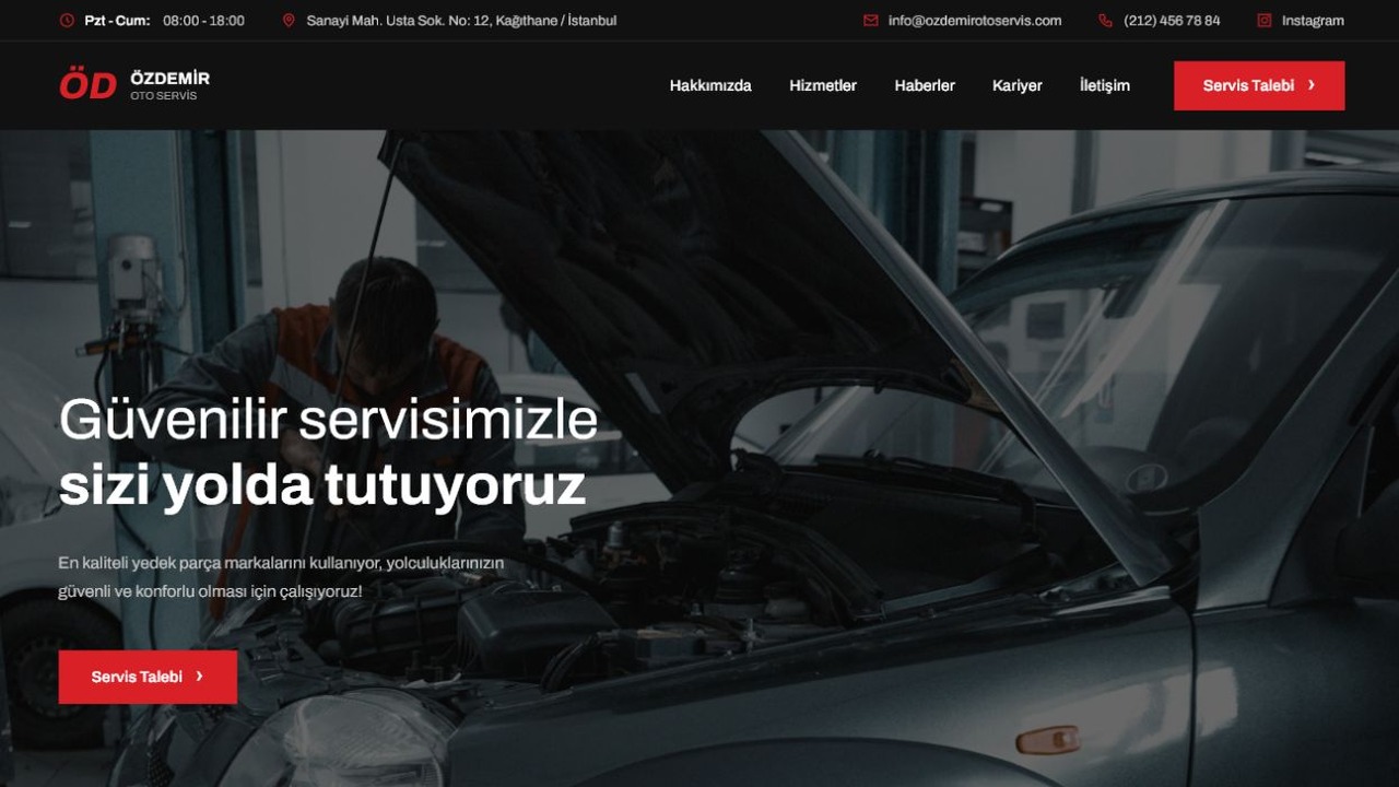 Oto Servis web sitesi tasarımı örneği — Himbel Yazılım